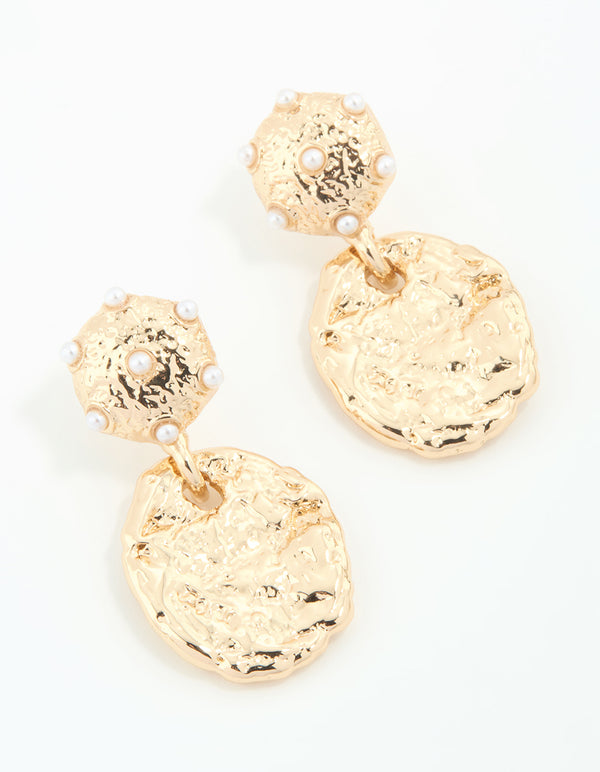 Gold Molten Circle Drop Earrings