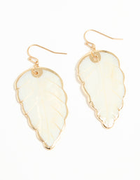 Gold Genuine Shell Leaf Drop Earrings - link has visual effect only