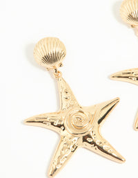 Gold Starfish & Shell Stud Earrings - link has visual effect only