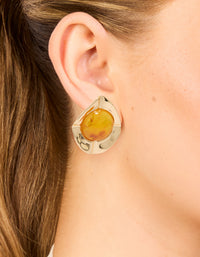 Gold Orange Opulent Statement Stud Earrings - link has visual effect only