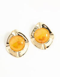 Gold Orange Opulent Statement Stud Earrings - link has visual effect only