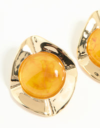 Gold Orange Opulent Statement Stud Earrings - link has visual effect only