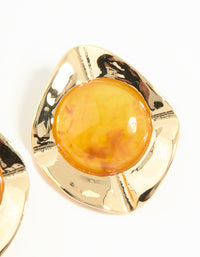 Gold Orange Opulent Statement Stud Earrings - link has visual effect only