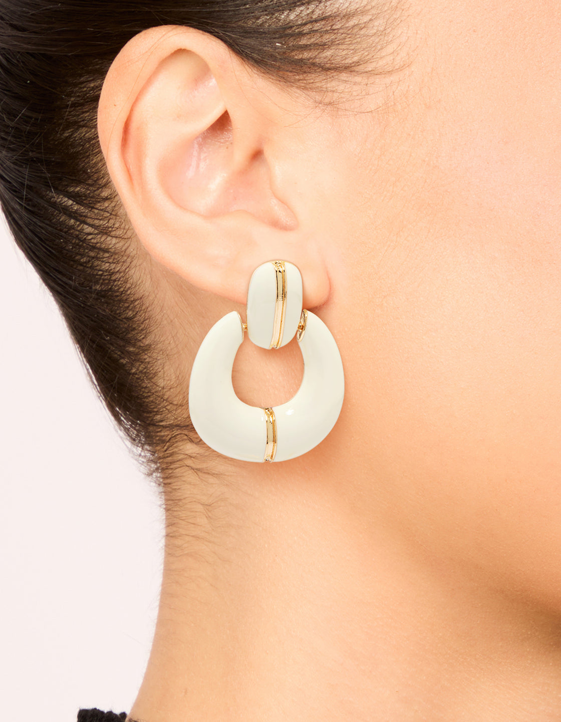 Gold White Acrylic Doorknocker Stud Earrings