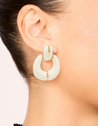 Gold White Acrylic Doorknocker Stud Earrings - link has visual effect only