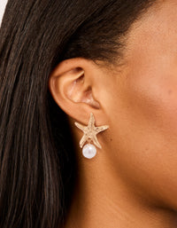 Gold Pearl Starfish Drop Earrings - link has visual effect only