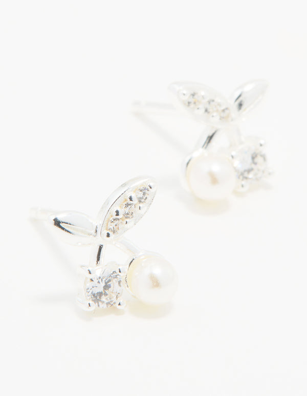 Sterling Silver Cubic Zirconia Cherry Stud Earrings