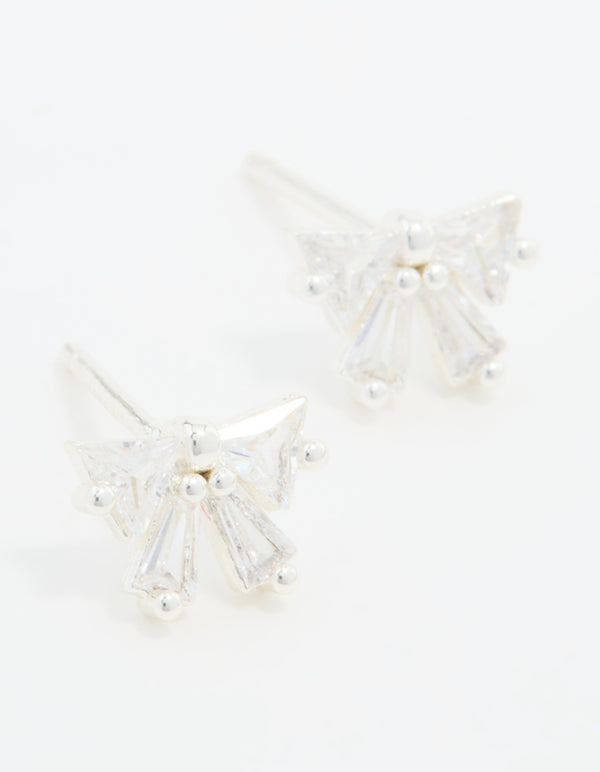 Sterling Silver Cubic Zirconia Bow Stud Earrings