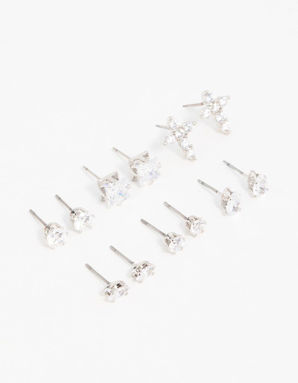 Silver Classic Cubic Zirconia Cross Stud Earrings 6-Pack