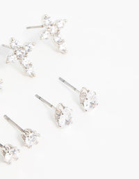 Silver Classic Cubic Zirconia Cross Stud Earrings 6-Pack - link has visual effect only
