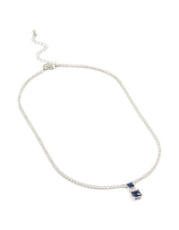 Silver Blue Cubic Zirconia Double Square Necklace - link has visual effect only