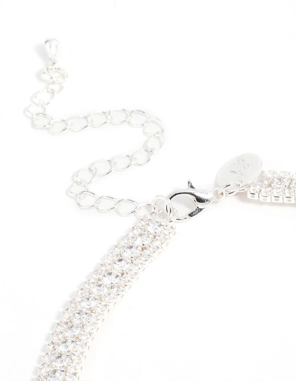 Silver Cubic Zirconia Thick Cupchain Choker Necklace