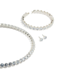 Silver Cubic Zirconia Navette Tennis Set - link has visual effect only