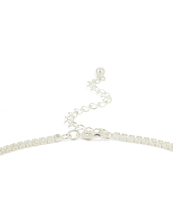 Silver Cubic Zirconia Square Drop Y-Necklace