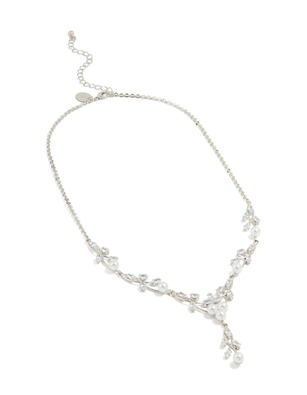 Silver Pearl Cubic Zirconia Y-Necklace