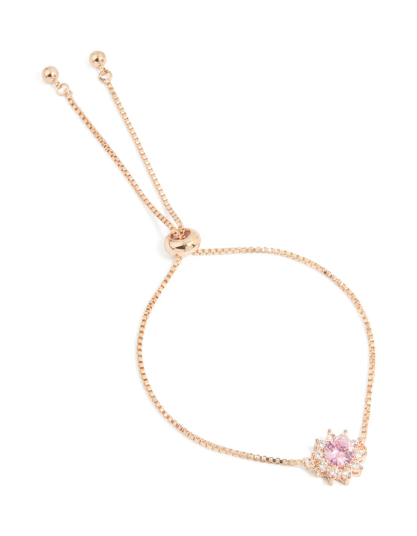Rose Gold Cubic Zirconia Pink Floral Toggle Bracelet