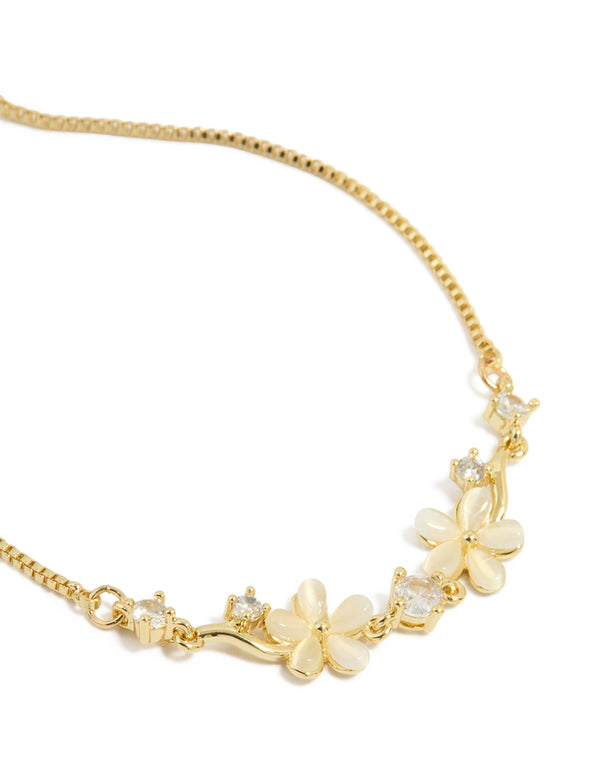 Gold Cubic Zirconia Floral Bracelet