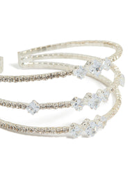 Silver Cubic Zirconia Layered Bangle - link has visual effect only