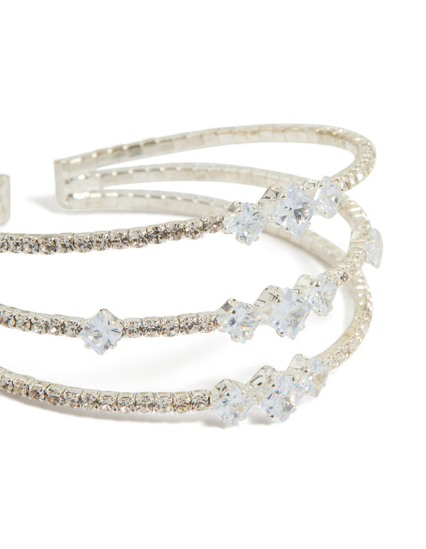 Silver Cubic Zirconia Layered Bangle