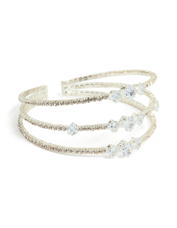 Silver Cubic Zirconia Layered Bangle