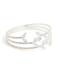 Silver Cubic Zirconia Fishtail Trio Layered Bangle - link has visual effect only