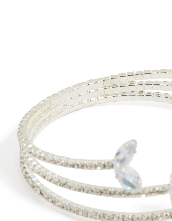 Silver Cubic Zirconia Fishtail Trio Layered Bangle