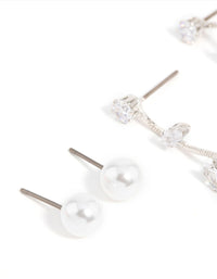 Silver Pearl & Cubic Zirconia Vine Drop Earrings 2-Pack - link has visual effect only