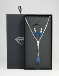 Silver Blue Cubic Zirconia Pear Y-Necklace & Earrings Set - link has visual effect only