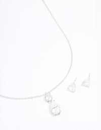 Silver Cubic Zirconia Classic Teardrop Earrings & Necklace Set - link has visual effect only