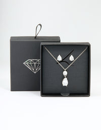 Silver Cubic Zirconia Classic Teardrop Earrings & Necklace Set - link has visual effect only
