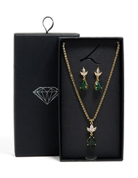 Gold Green Cubic Zirconia Pear Necklace & Earrings Set - link has visual effect only
