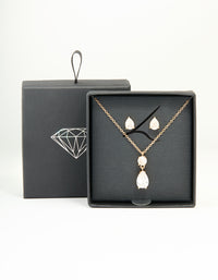Gold Cubic Zirconia Classic Teardrop Earrings & Necklace Set - link has visual effect only