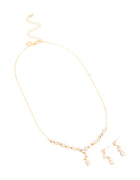 Gold Cubic Zirconia Flower Vine Necklace & Drop Earrings Set - link has visual effect only