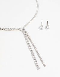 Silver Cubic Zirconia Chain Y-Necklace & Earrings Set - link has visual effect only