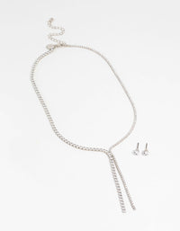 Silver Cubic Zirconia Chain Y-Necklace & Earrings Set - link has visual effect only