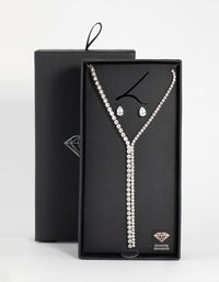 Silver Cubic Zirconia Chain Y-Necklace & Earrings Set - link has visual effect only