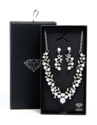 Silver Cubic Zirconia Pearl Vine Necklace & Earrings Set - link has visual effect only