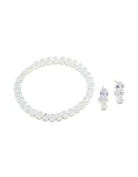 Silver Cubic Zirconia Tennis Bracelet & Teardrop Earrings Set - link has visual effect only