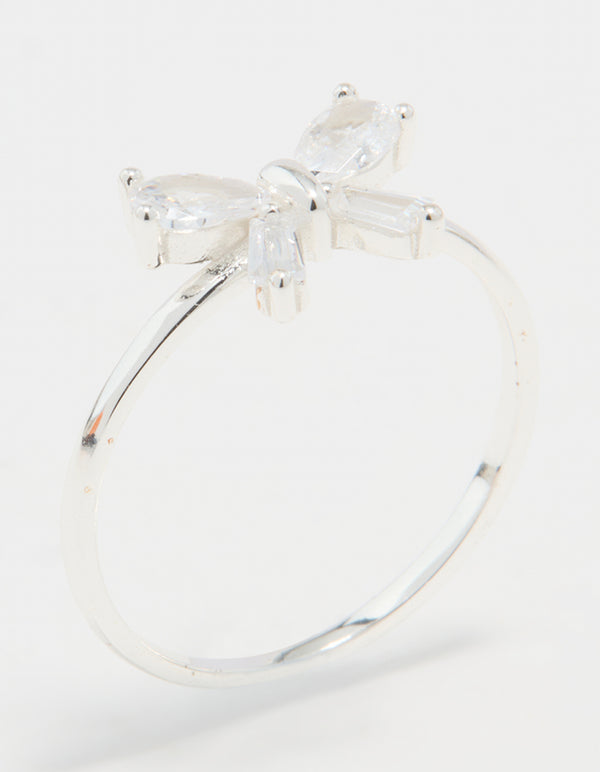 Sterling Silver Cubic Zirconia Bow Crystal Ring
