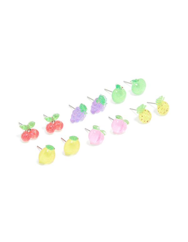 Kids Silver Juicy Fruit Stud Earrings 6-Pack