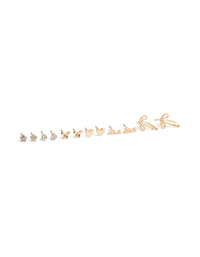 Kids Gold Love Bow & Heart Stud Earrings 6-Pack - link has visual effect only