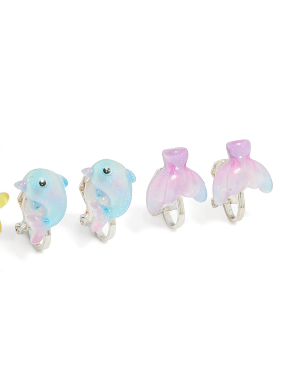 Kids Silver Cute Sea Clip-On Earrings 5-Pack