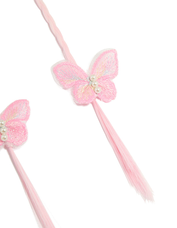 Kids Pink Faux Hair Fabric Butterfly Clips 2-Pack