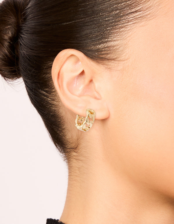 Gold Thick Chain Huggie Earrings