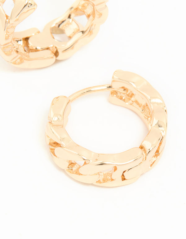 Gold Thick Chain Huggie Earrings