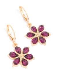 Gold Red Diamante Flower Hoop Earrings - link has visual effect only