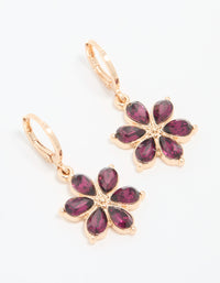 Gold Red Diamante Flower Hoop Earrings - link has visual effect only
