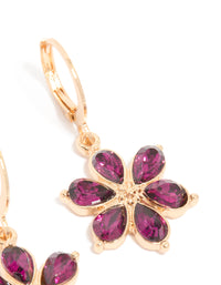 Gold Red Diamante Flower Hoop Earrings - link has visual effect only