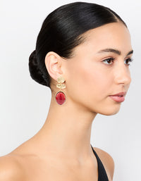 Gold Red Stone Molten Triangular Round Drop Earrings - link has visual effect only