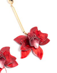 Gold Red Acrylic Orchid & Chain Drop Earrings - link has visual effect only